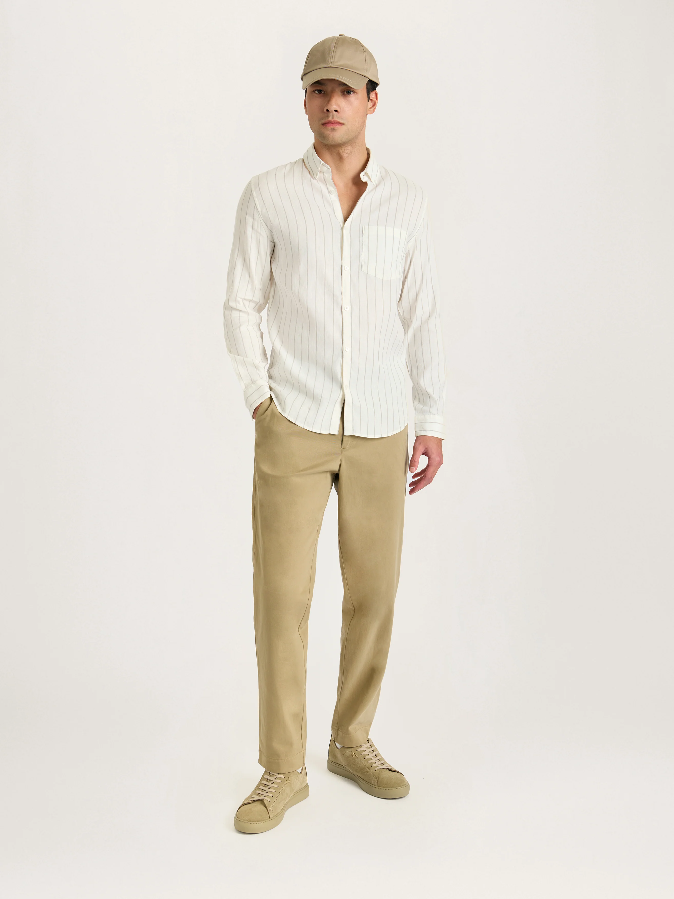 The All Day Shirt Linen Collared || Ecru Stripe | Linen - Image 3