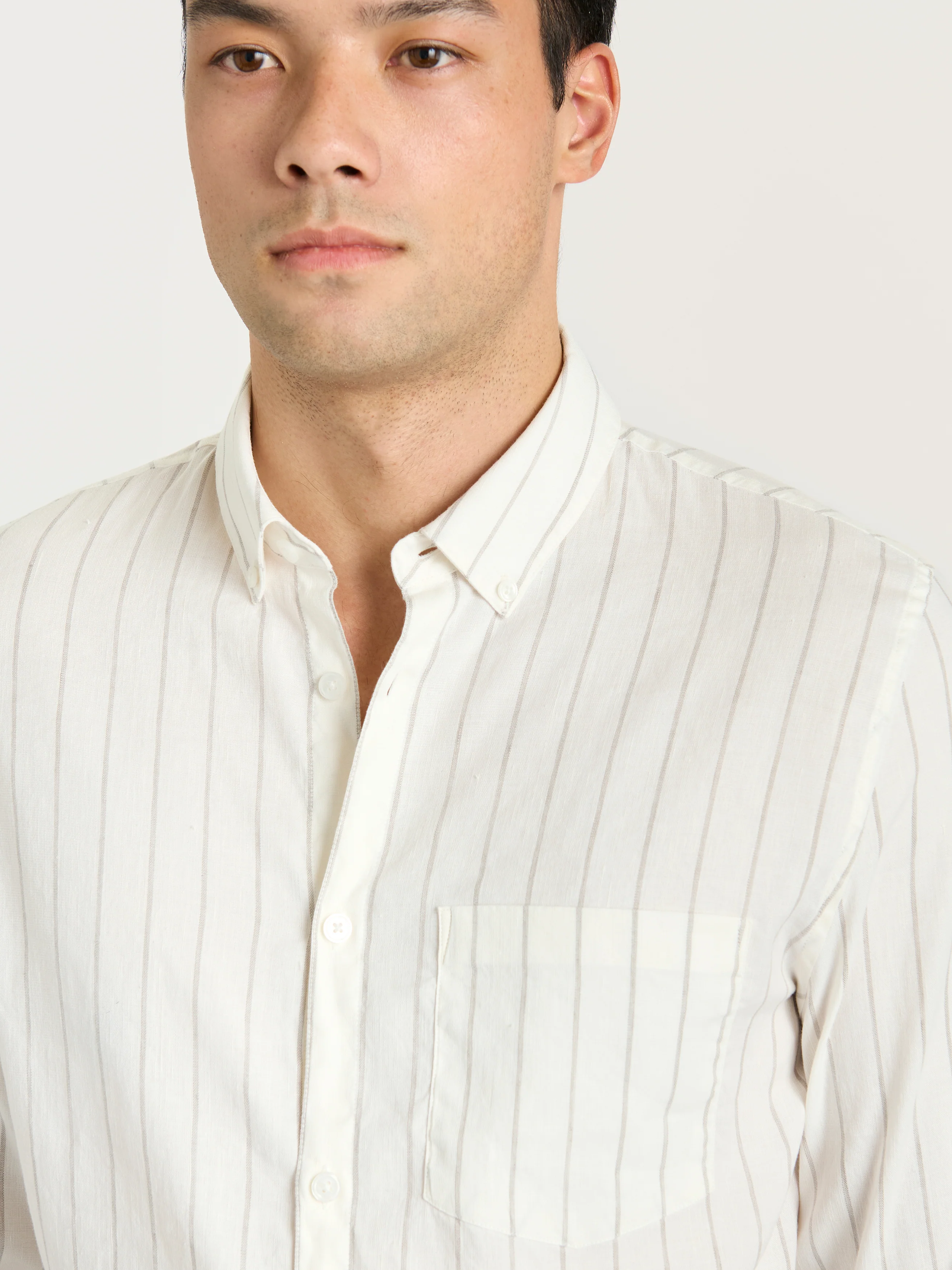 The All Day Shirt Linen Collared || Ecru Stripe | Linen - Image 4