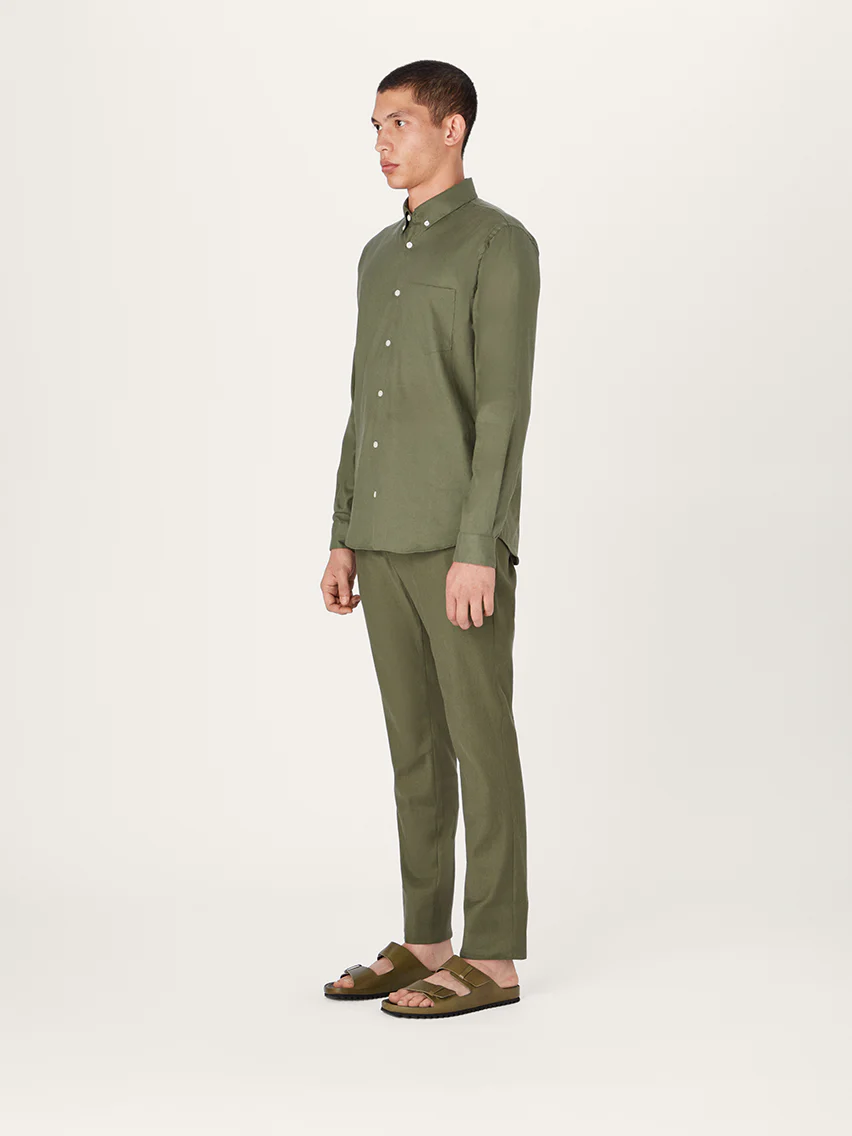 The All Day Shirt Linen Collared || Olive | Linen - Image 4