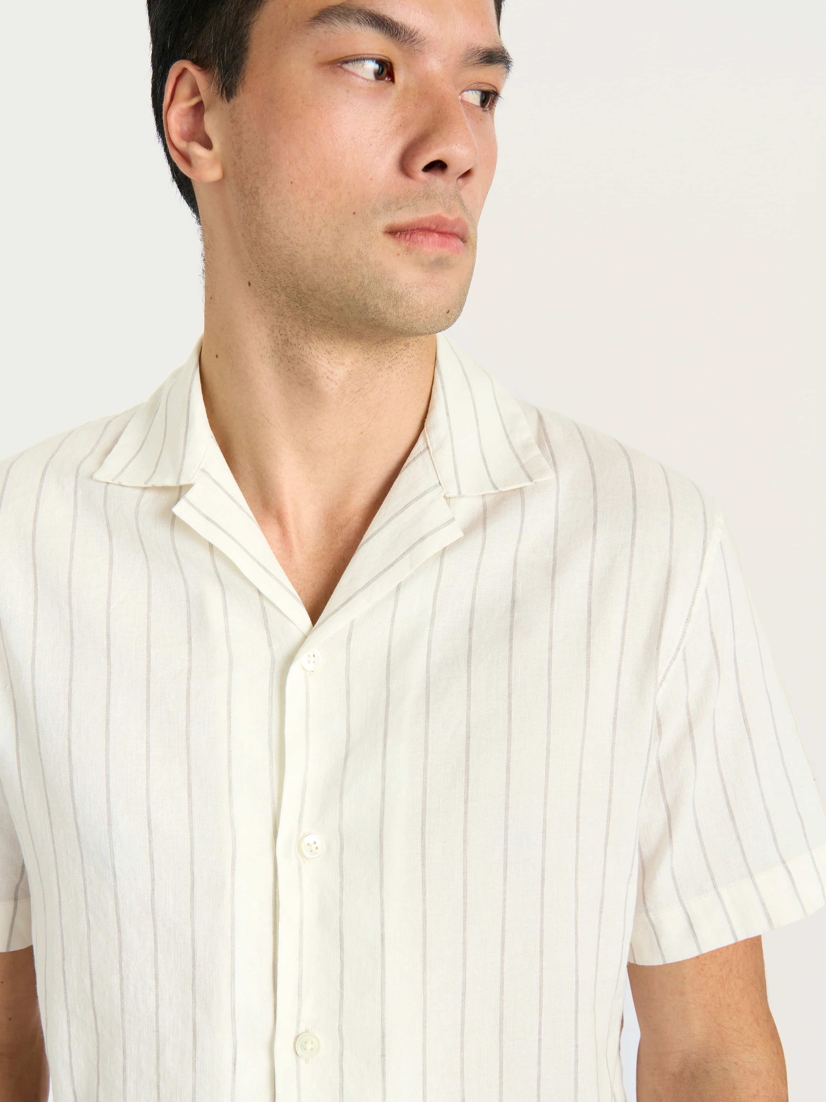 The Lido Stripe Cuban Collar Shirt || Ecru | Linen - Image 3
