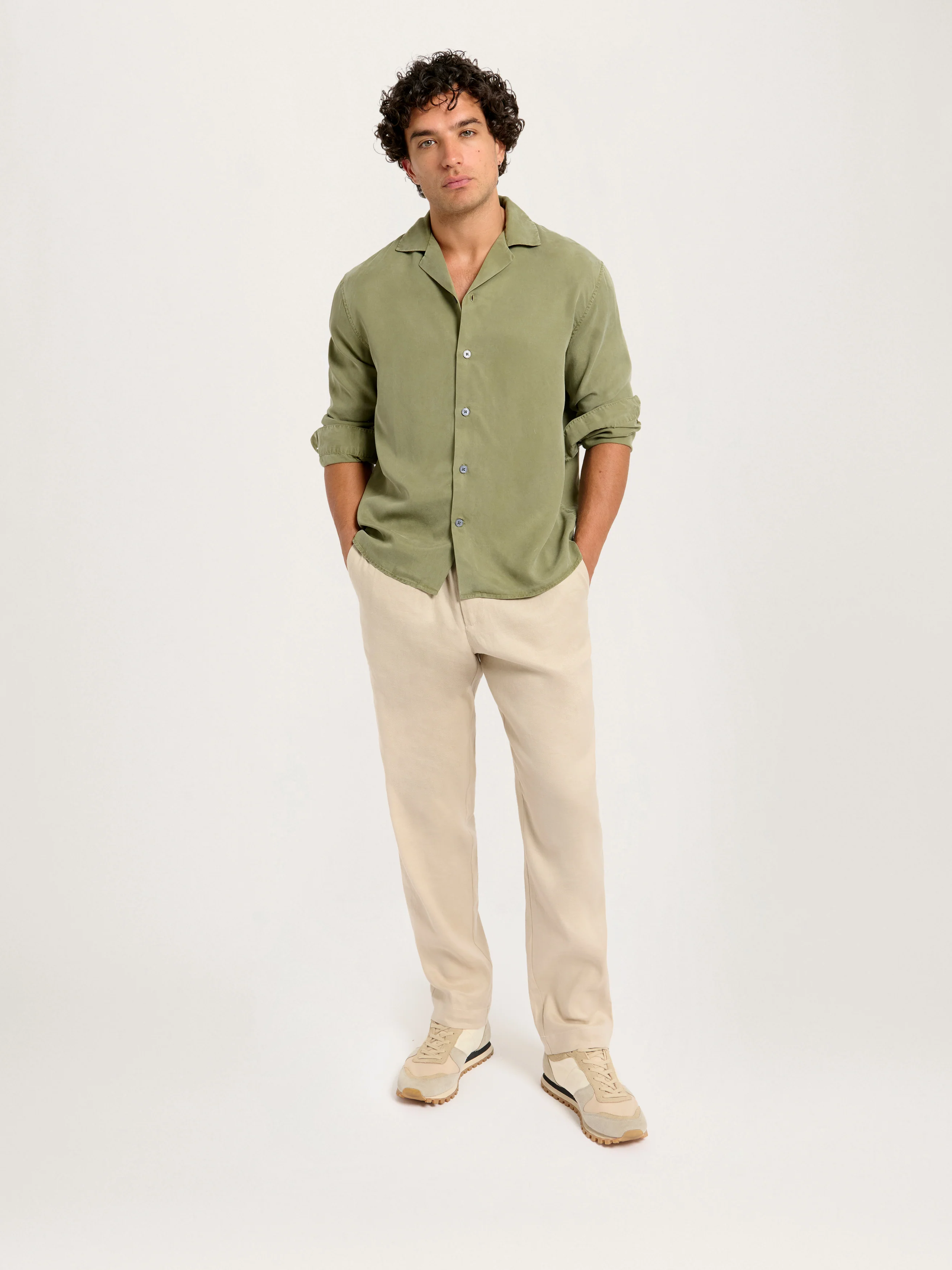 The Long Sleeve Cuban Collar Shirt || Washed Khaki | Tencel™ Lyocell - Image 5