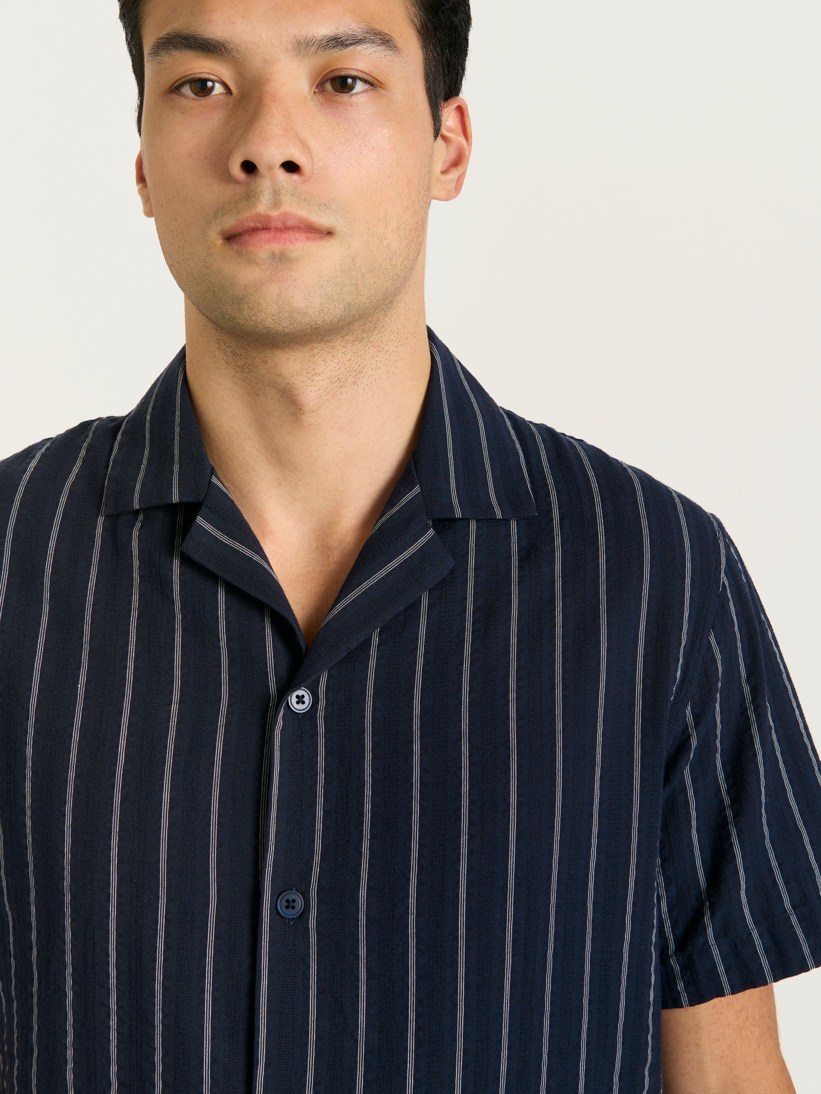 The Riviera Stripe Shirt || Navy | Cotton - Image 4
